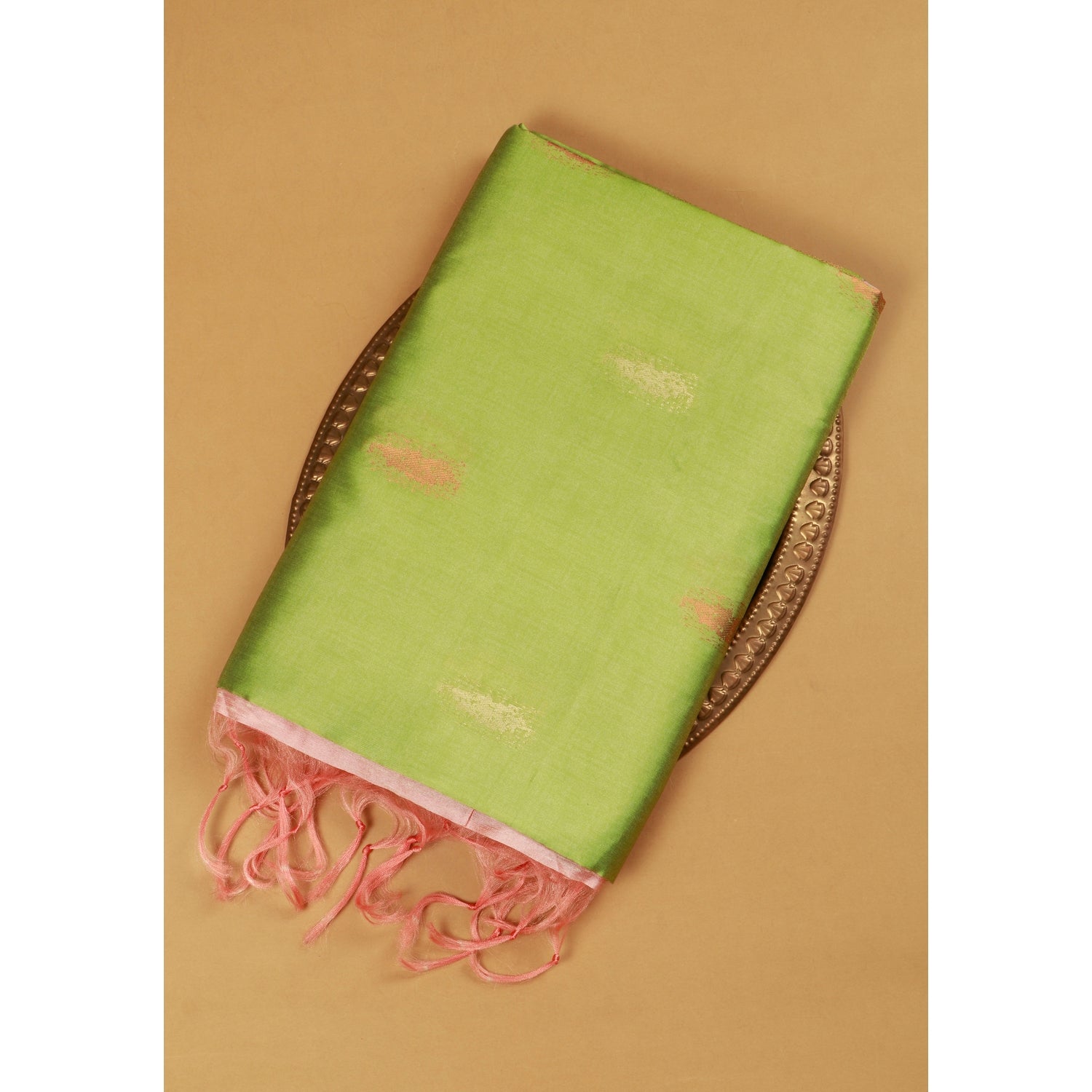 Green Colour Art Silk Saree With Orange