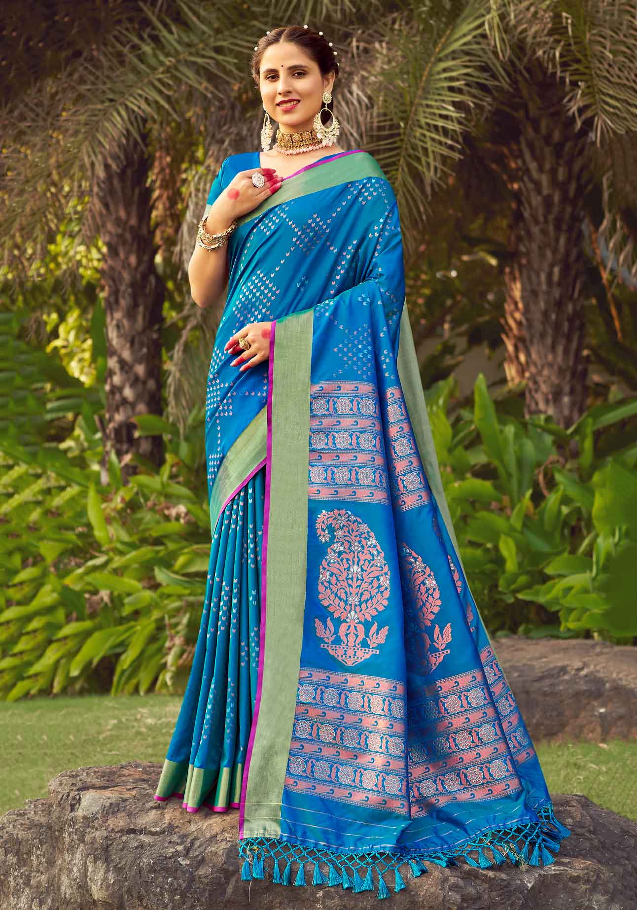 Soft Silk Dark Blue Color Saree