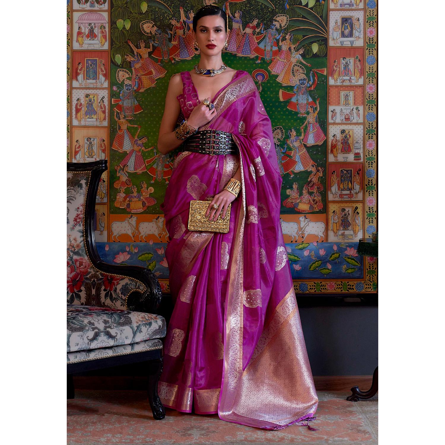 Purple Colour Printed Fancy Silk Saree