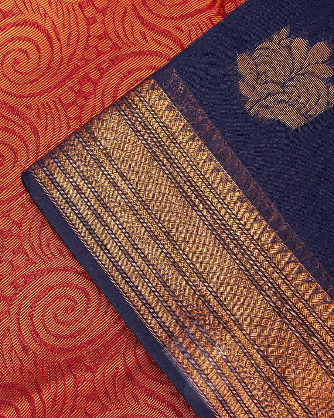 Navy Blue Printed Silk Cotton Saree