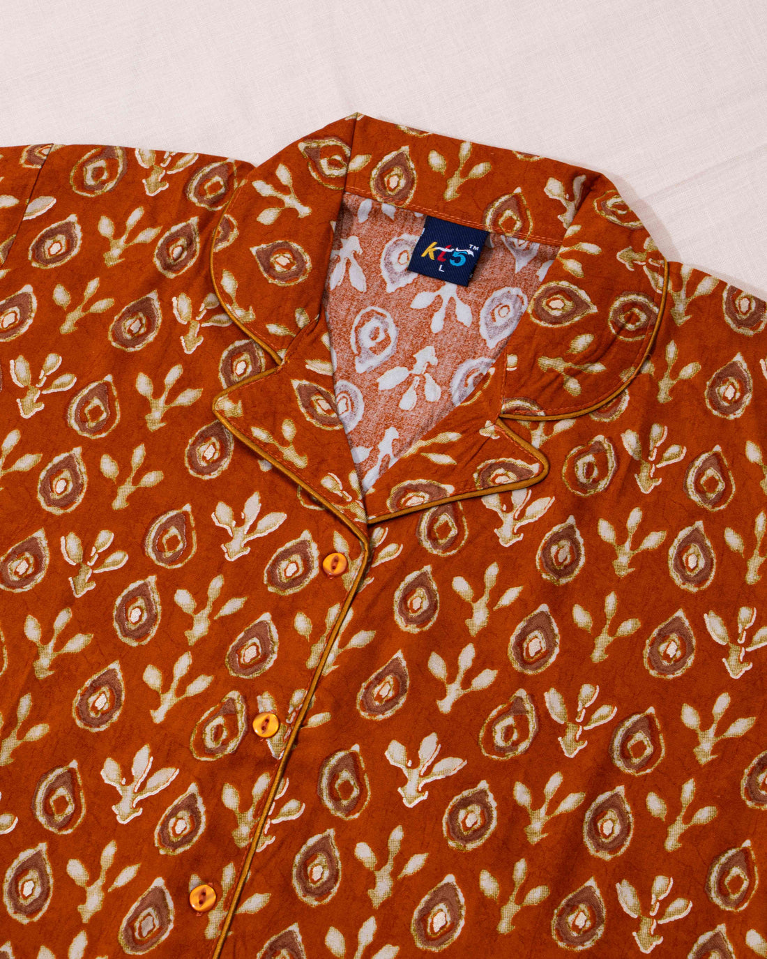 Orange Colour Printed Night Wear