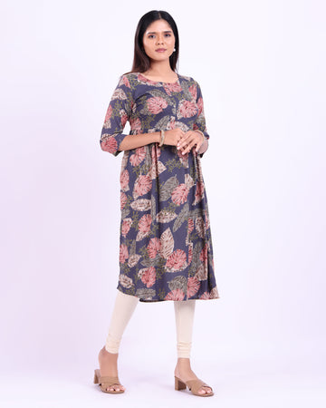 Designer blue colour printed women's kurti