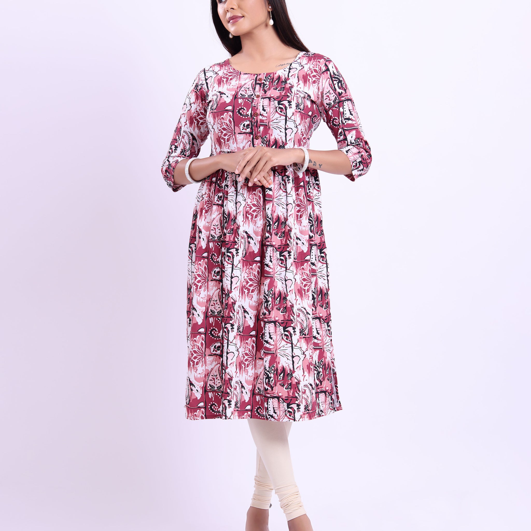 Designer onion Pink colour printed women's kurti