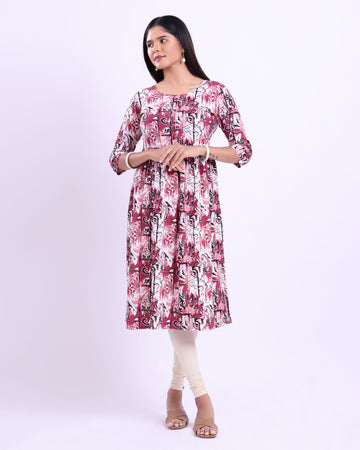 Designer onion Pink colour printed women's kurti