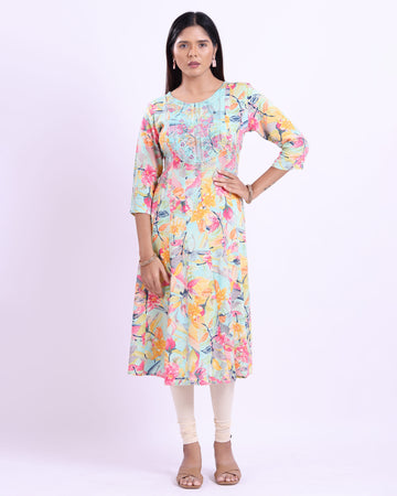 Designer multi colour printed women's kurti