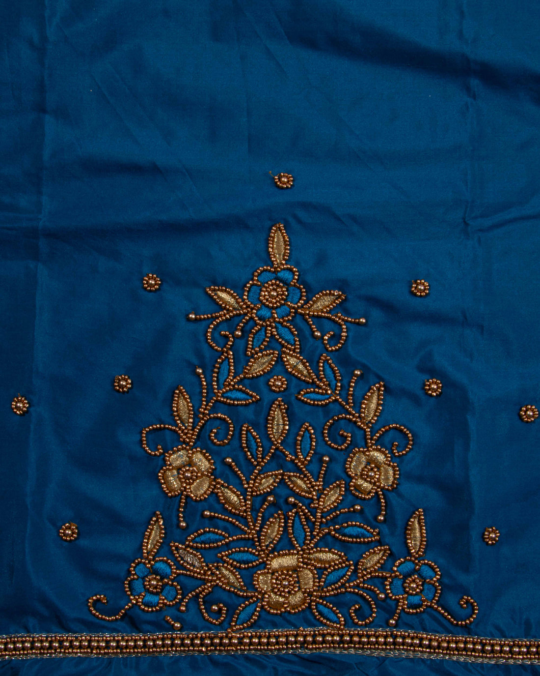 Teal Blue Embroidered Unstitched Blouse Material