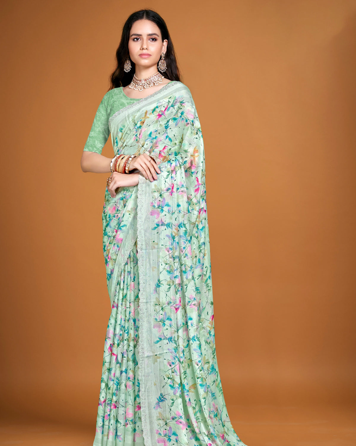 Green Colour Fancy Saree