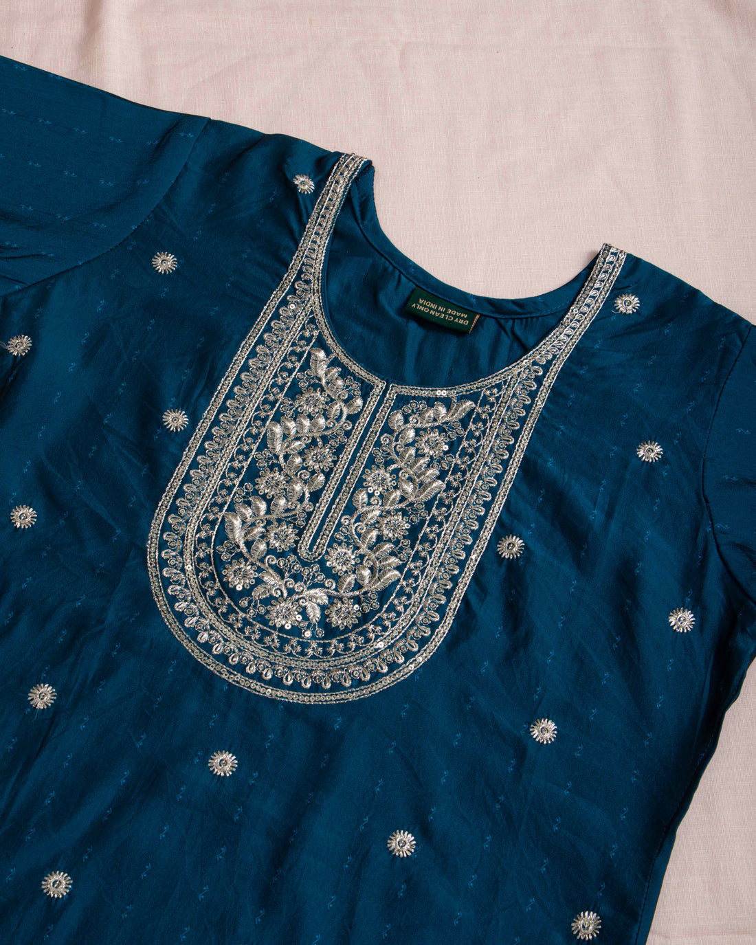 Designer Teal Blue Colour Embroidered Women's Kurti