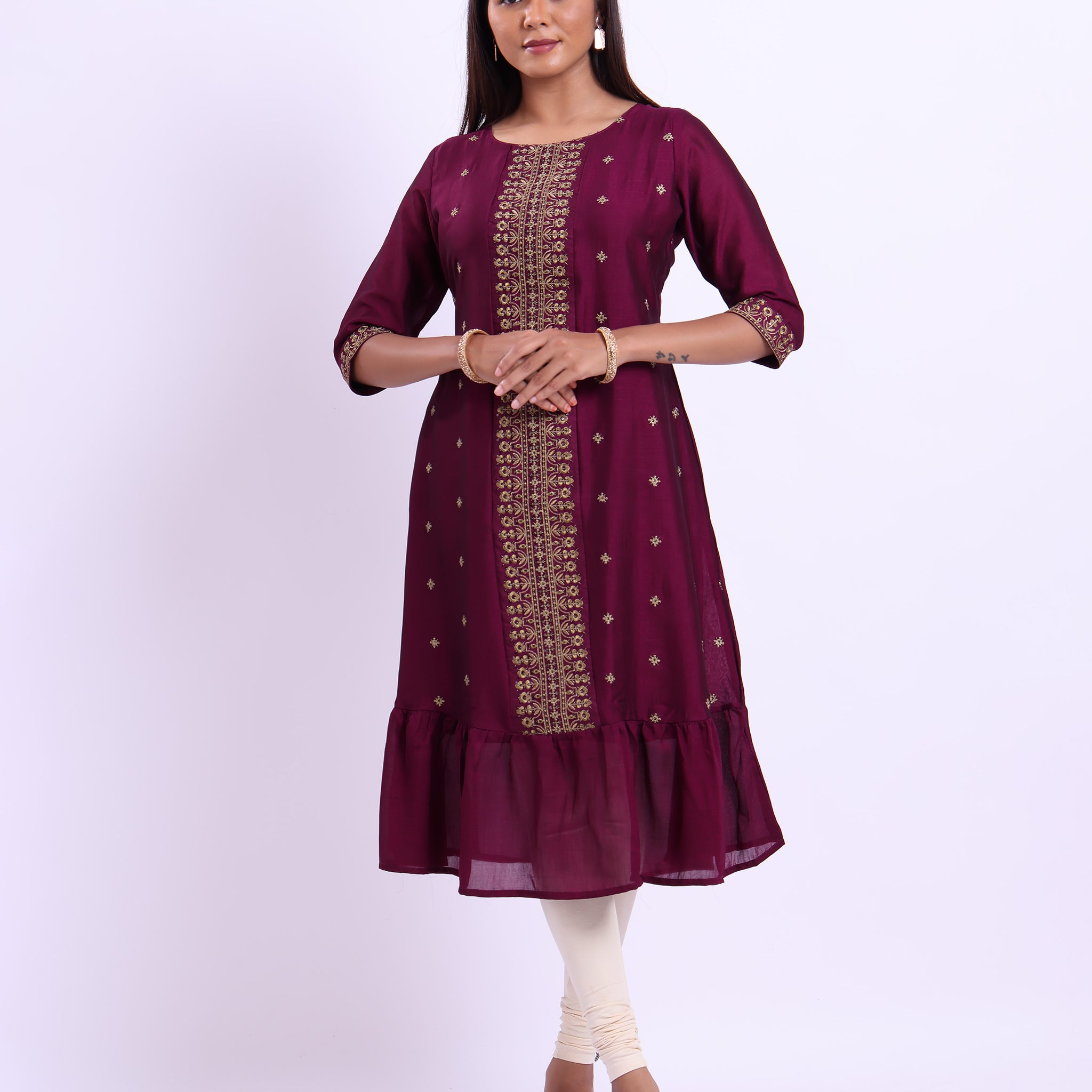 Designer purple colour embroidered women's kurti