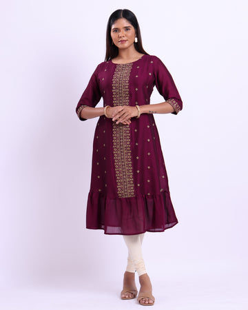 Designer purple colour embroidered women's kurti