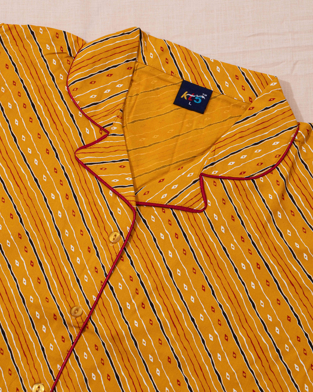 Mustard Colour Printed Night Wear