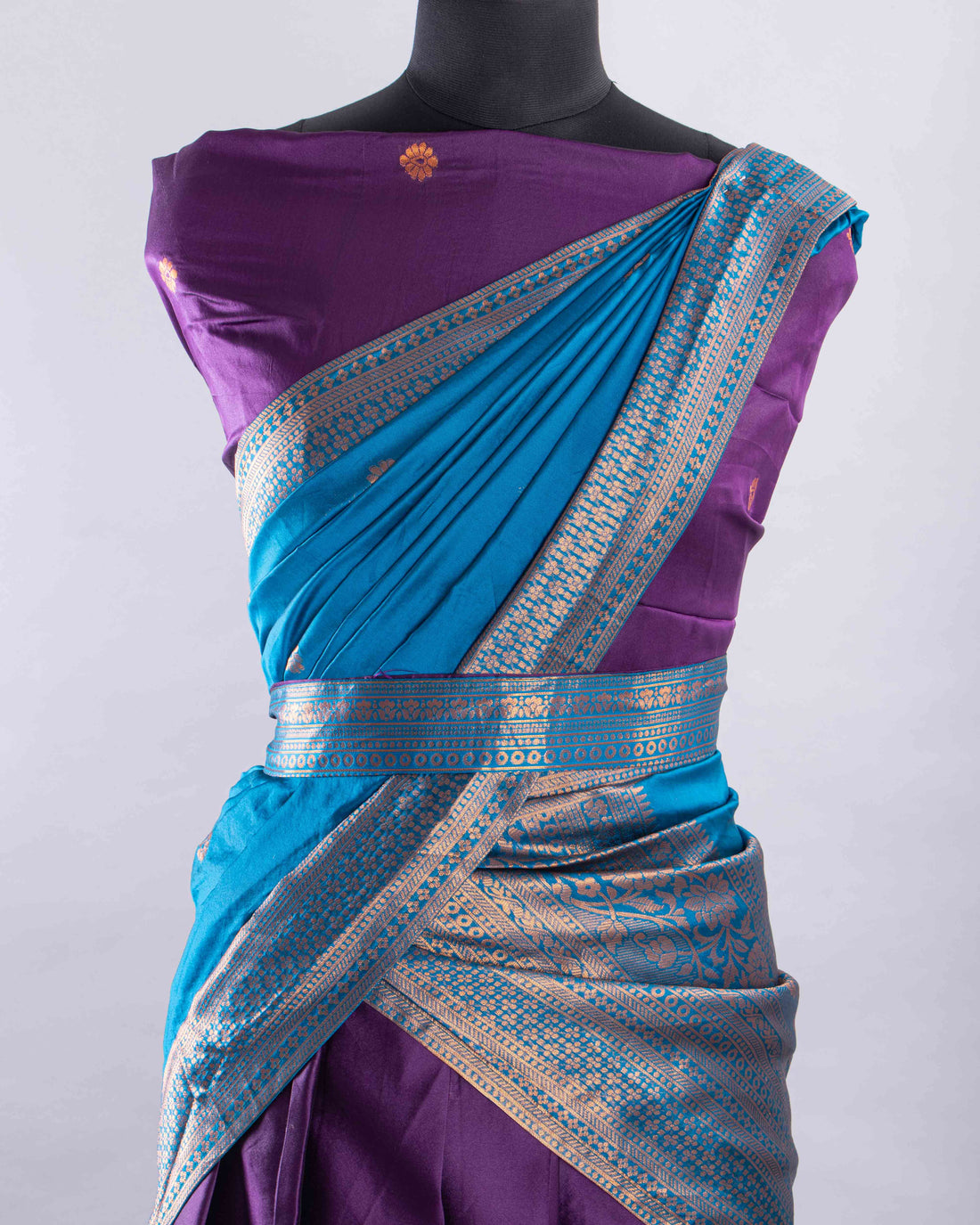 Purple With Blue Colour Printed Semi - Stitched Bridal Wedding Lehenga