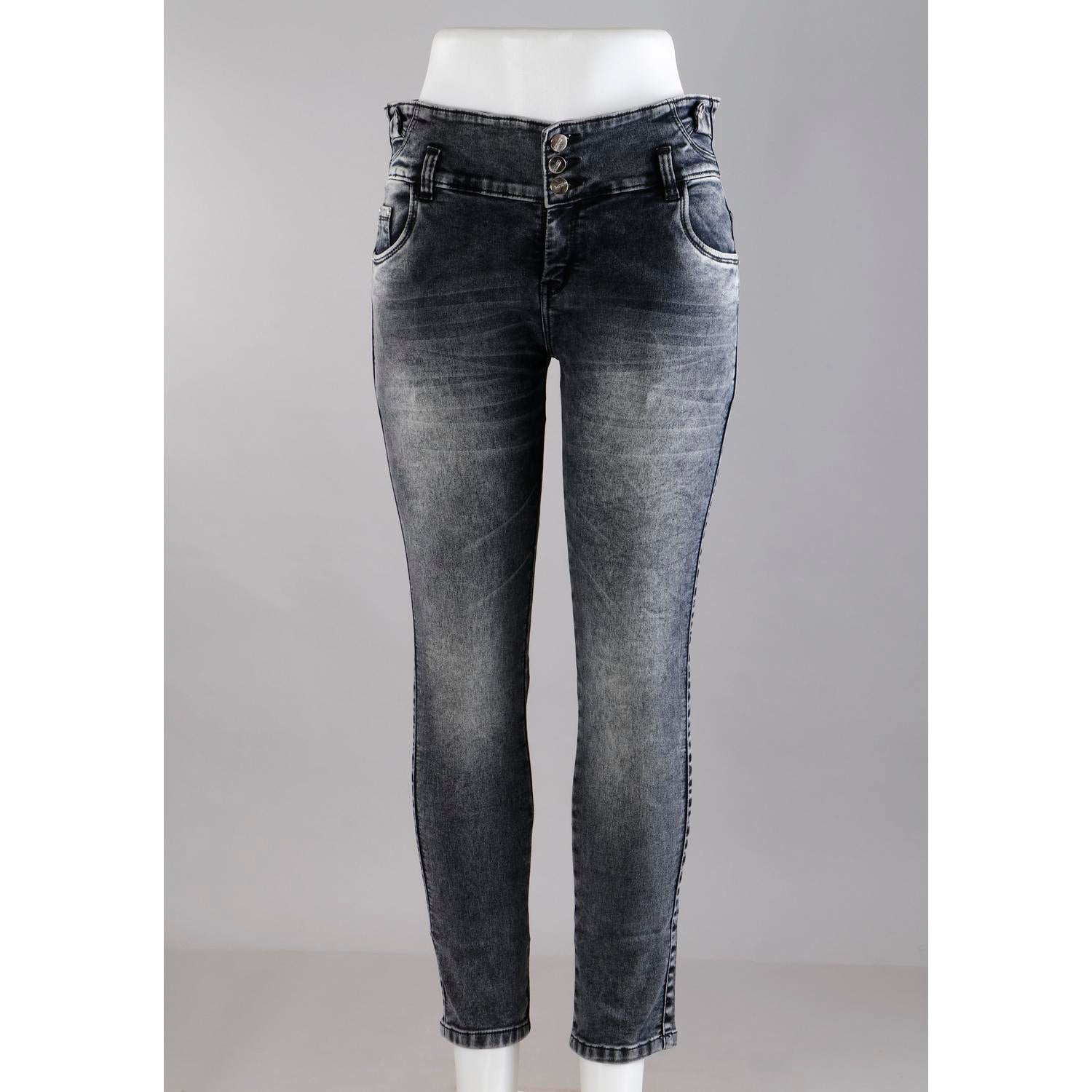 Women Black Pencil Cut 3 Button Jeans