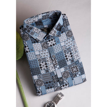 Blue Printed Men's Shirt