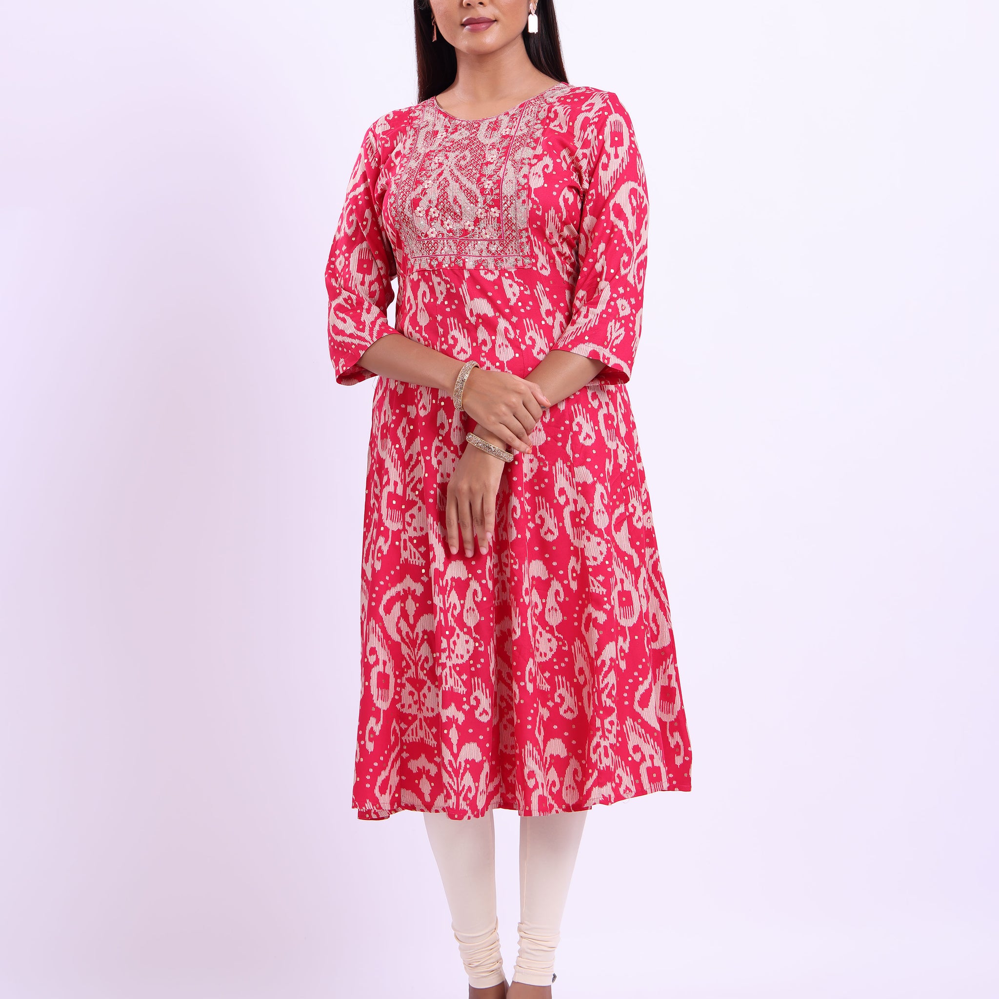 Designer pink colour embroidered women's kurti