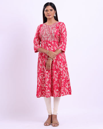 Designer pink colour embroidered women's kurti