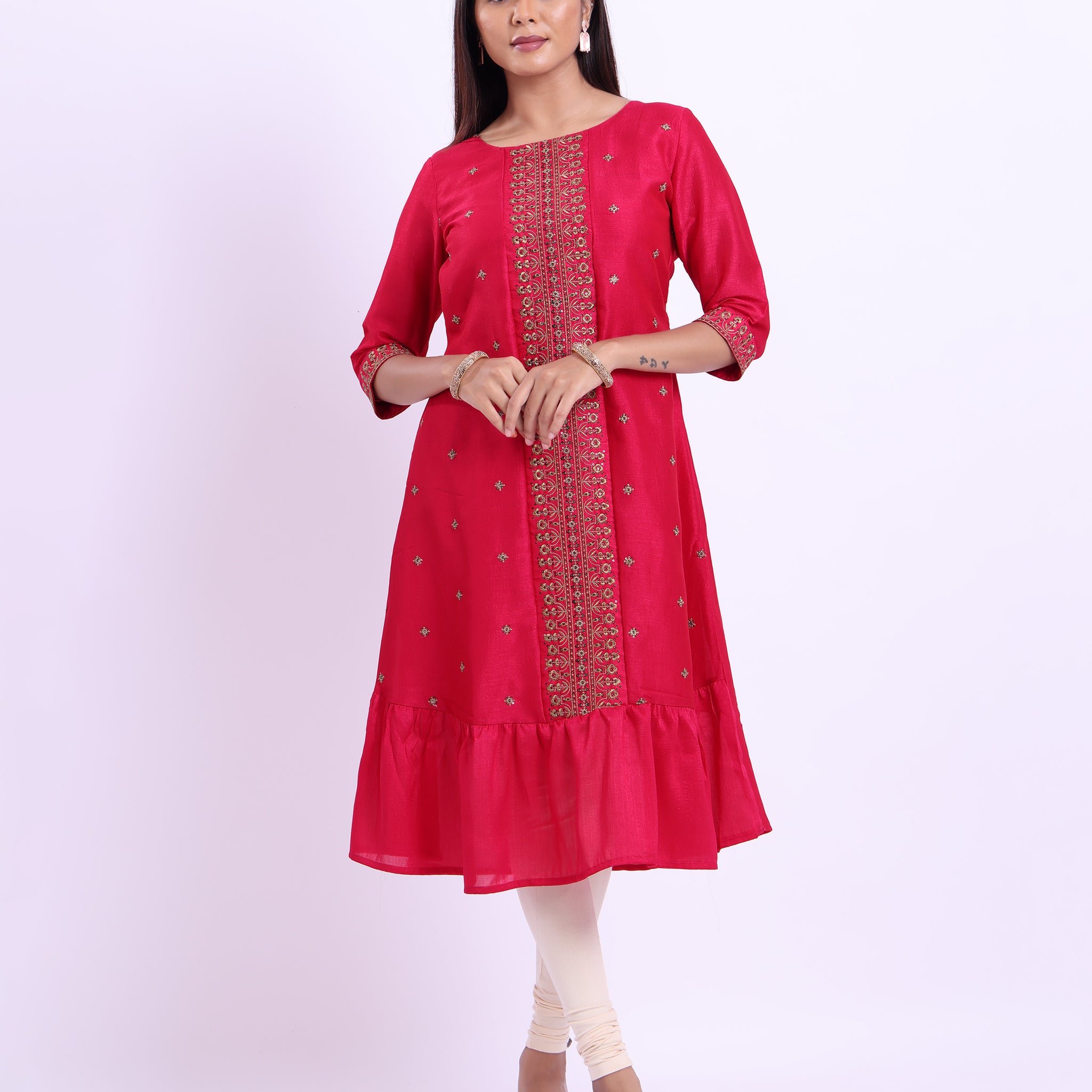 Designer magenta colour embroidered women's kurti