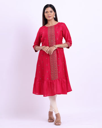 Designer magenta colour embroidered women's kurti