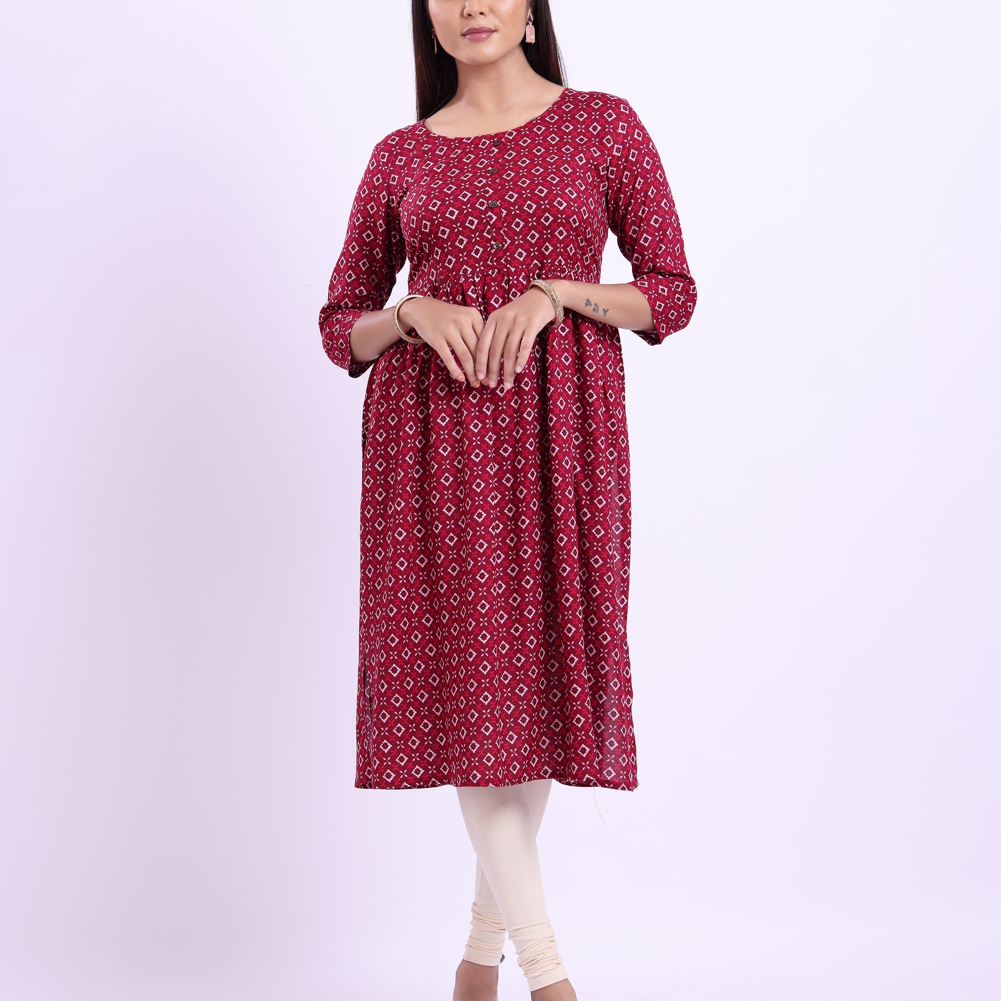 Designer maroon colour printed women's kurti