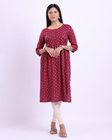 Designer maroon colour printed women's kurti