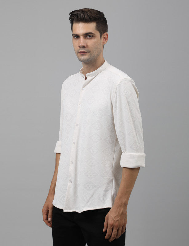 Native Bull White Self Design Shirt