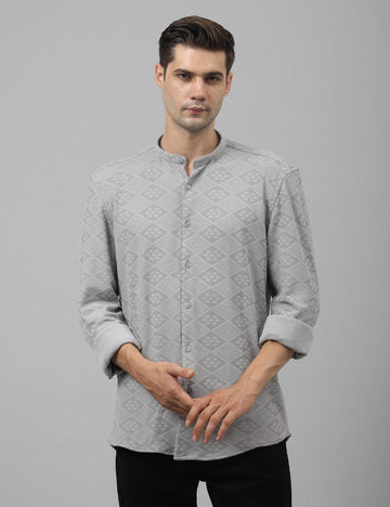 Native Bull Light Grey Self Design Shirt