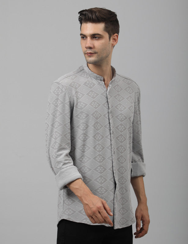 Native Bull Light Grey Self Design Shirt