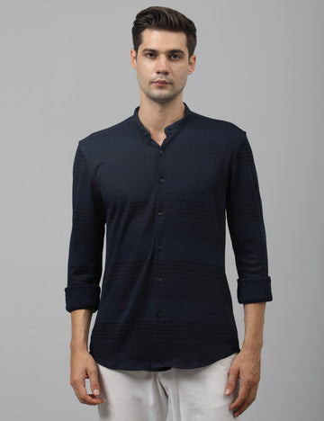 Native Bull Dark Navy Self Design Shirt