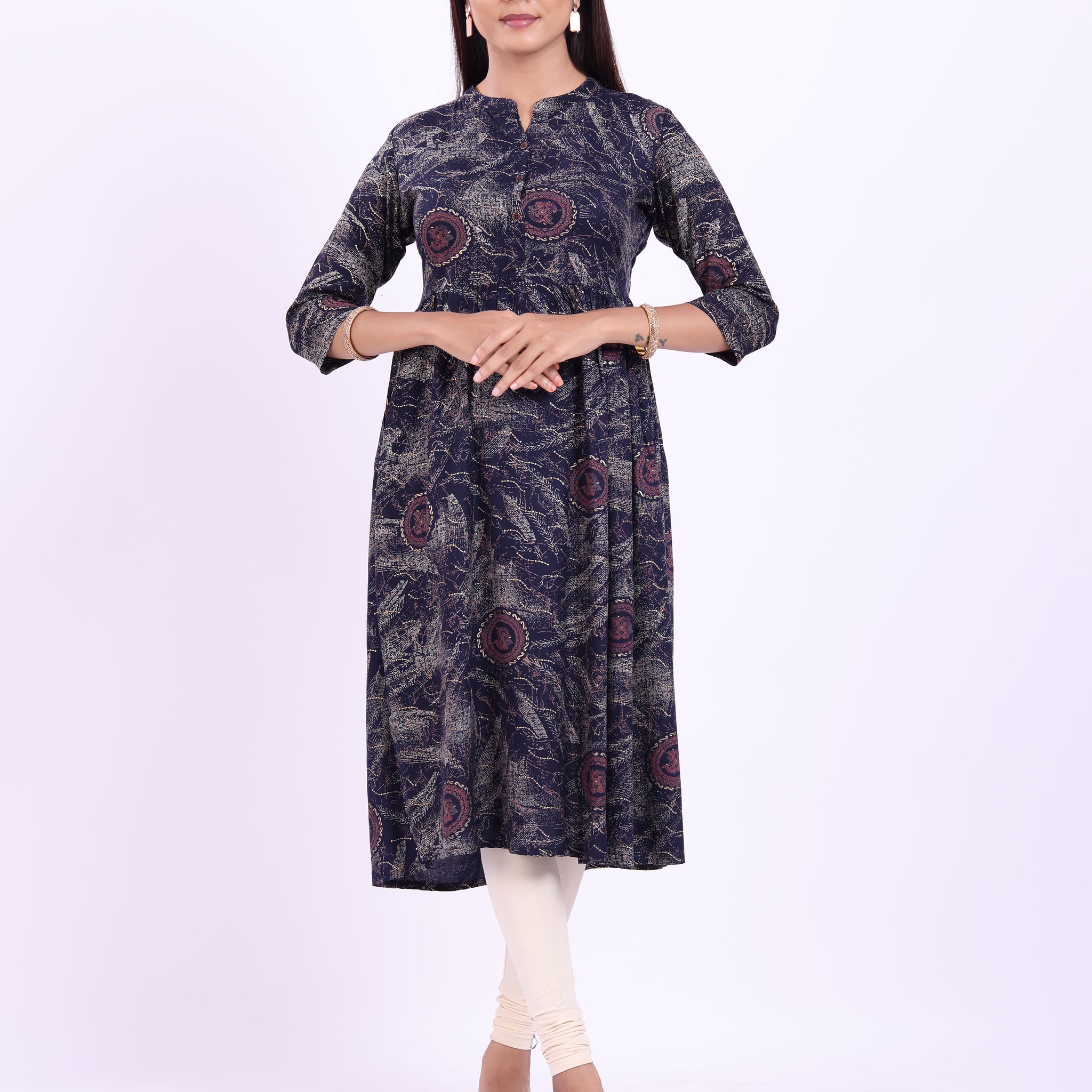 Designer navy blue colour Printed women's kurti