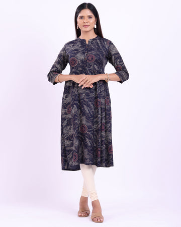 Designer navy blue colour Printed women's kurti