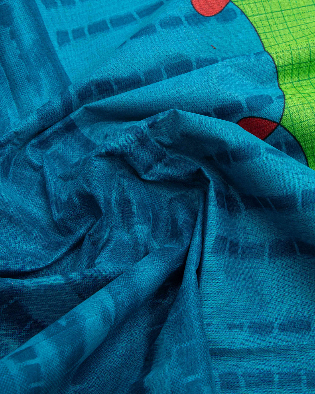 Blue & Green Colour Voile Cotton Saree Without Blouse