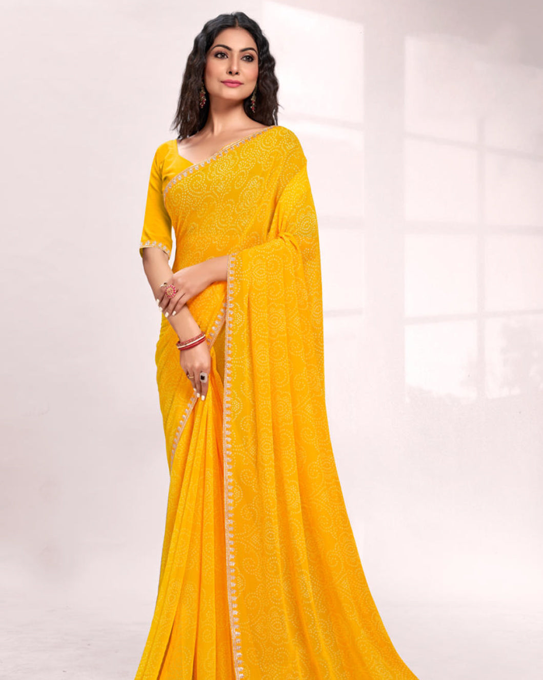 Yellow Colour Fancy Saree