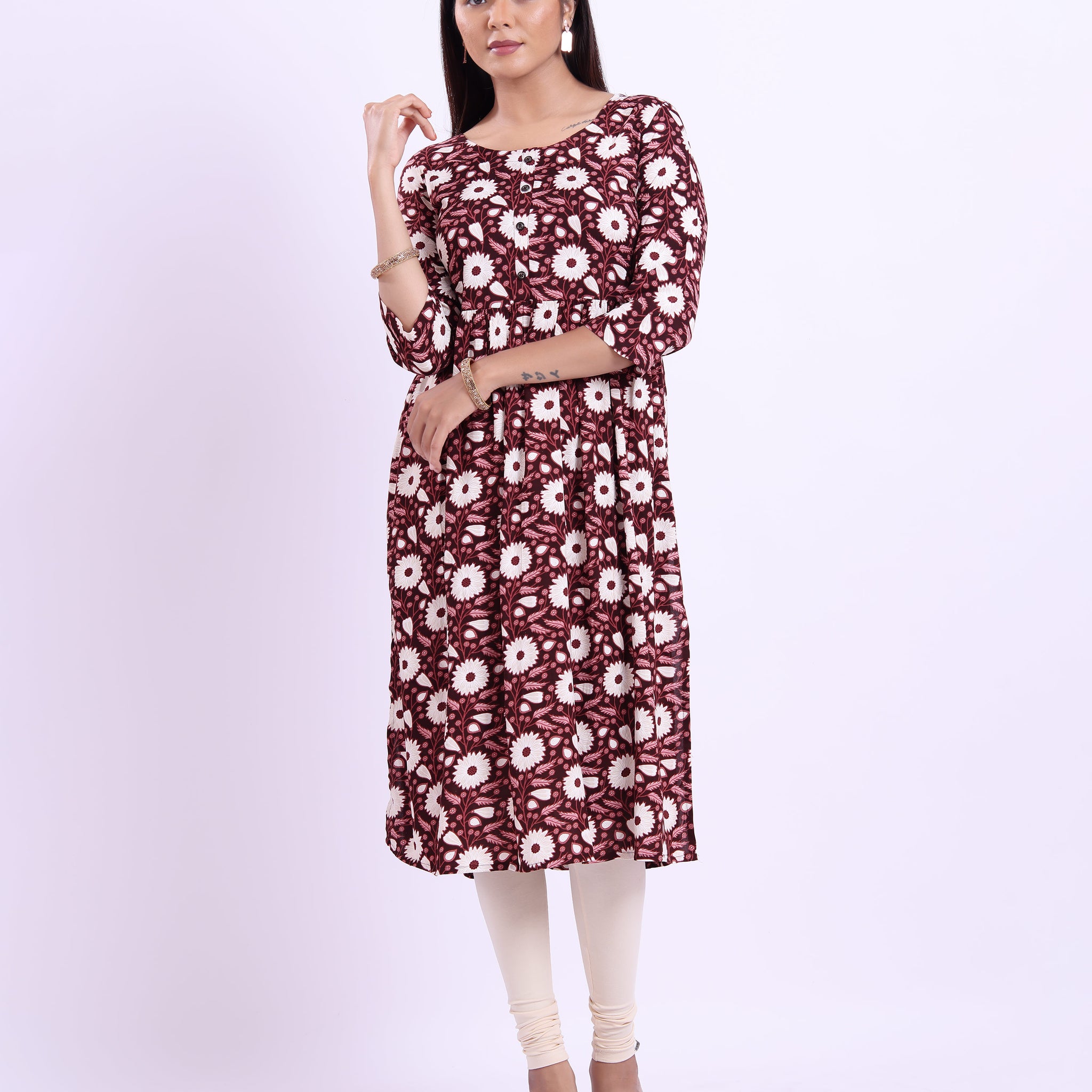 Designer dark purple colour printed women's kurti