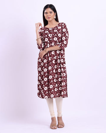 Designer dark purple colour printed women's kurti