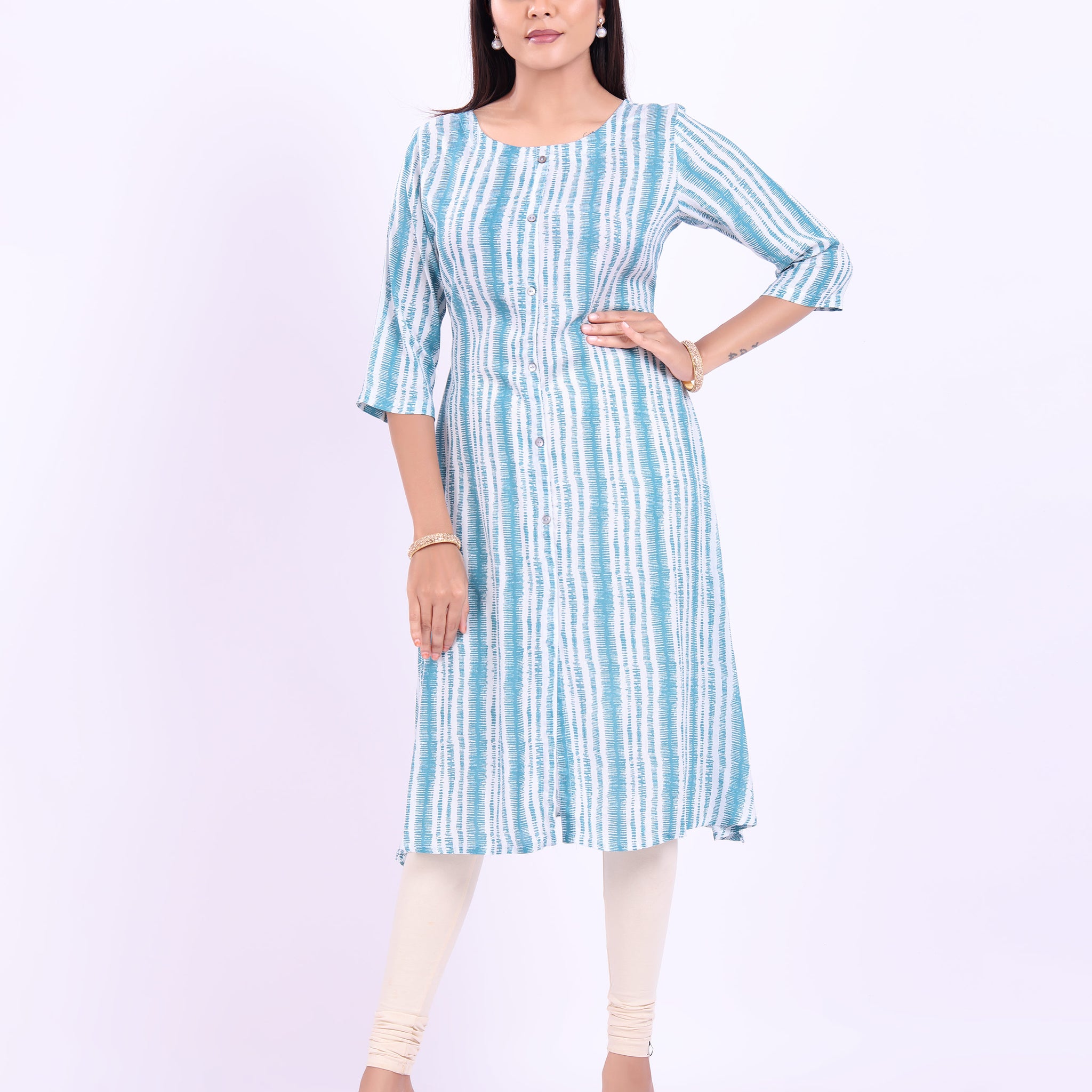 Stylish Women's blue buttoned down striped kurti