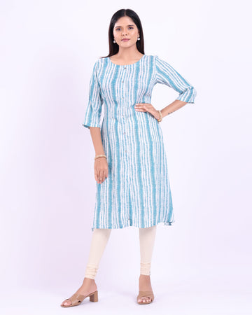 Stylish Women's blue buttoned down striped kurti