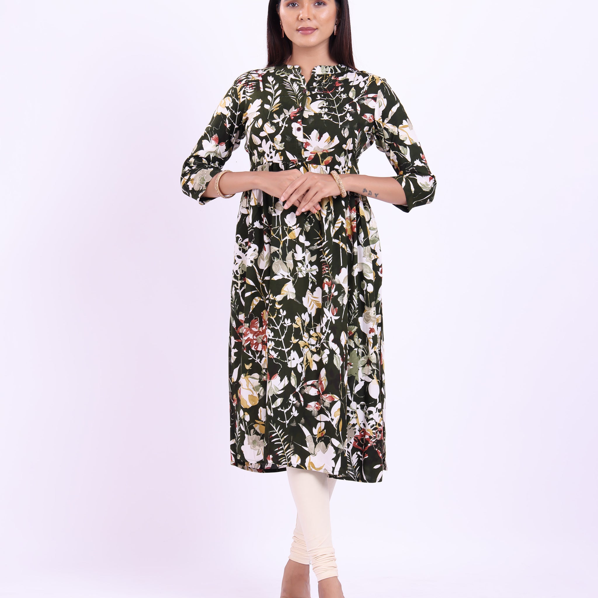 Designer green colour printed women's kurti