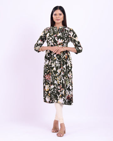 Designer green colour printed women's kurti