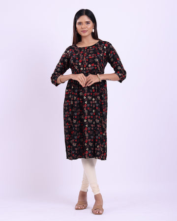 Designer black colour printed women's kurti