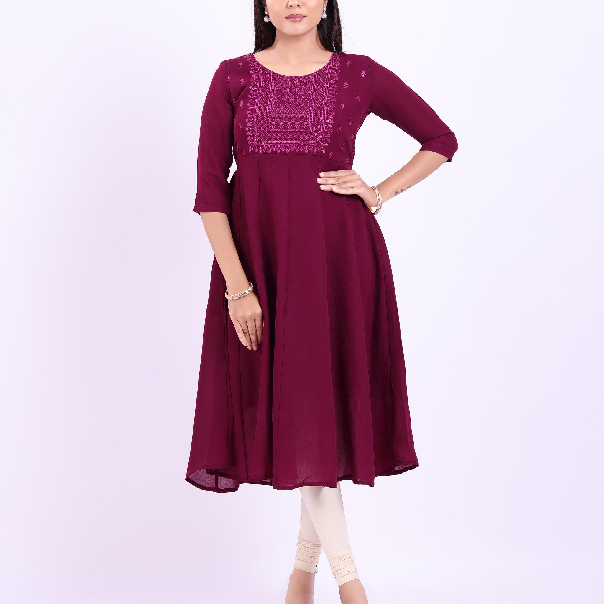 Designer purple colour embroidered women's kurti