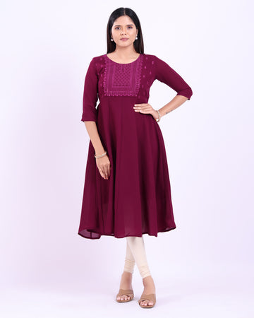 Designer purple colour embroidered women's kurti