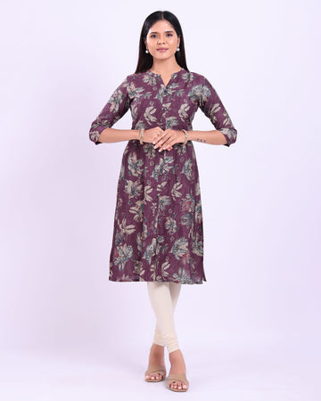 Stylish Women's purple buttoned down printed kurti