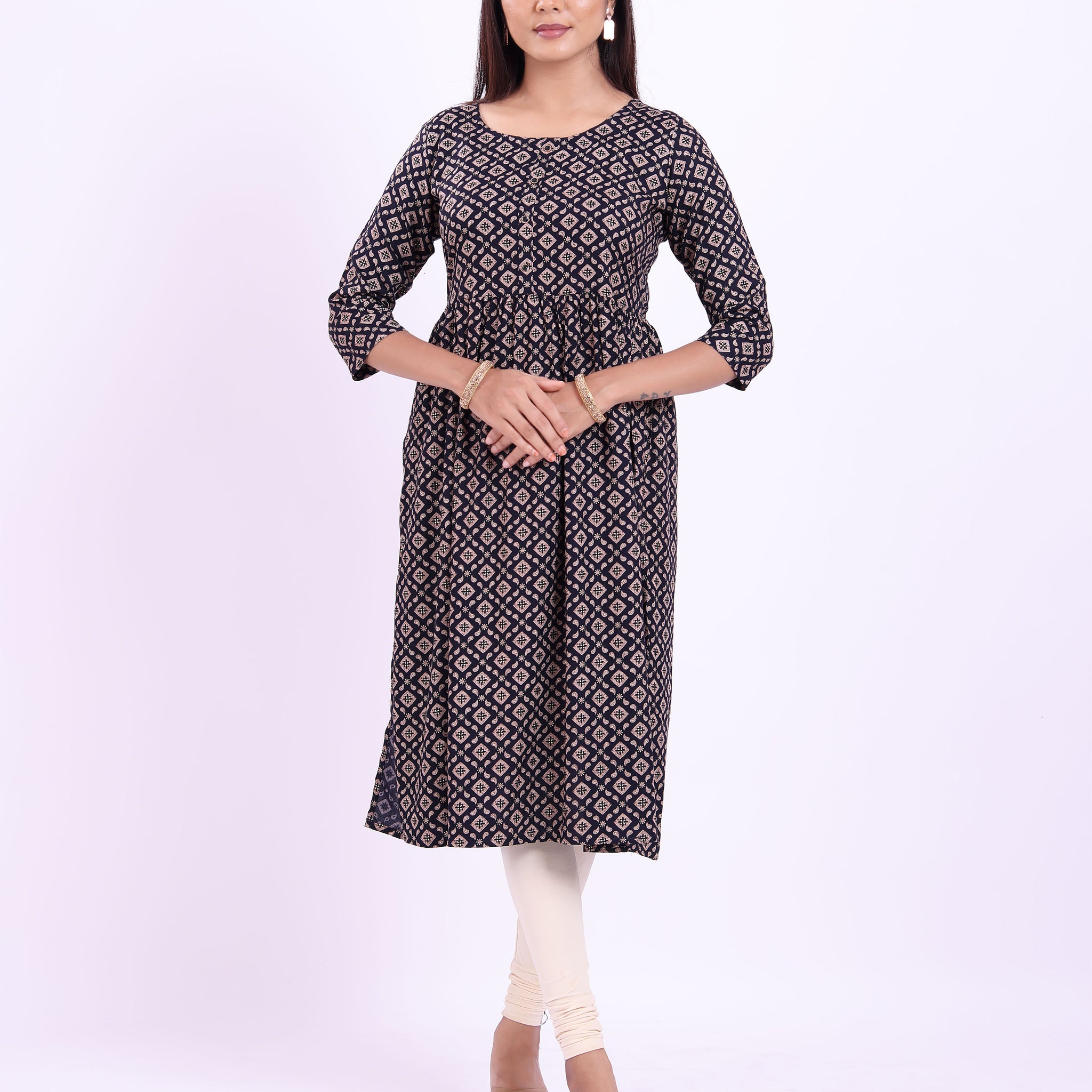 Designer navy blue colour printed women's kurti