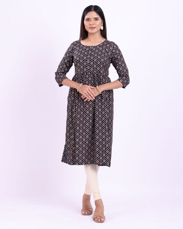 Designer navy blue colour printed women's kurti