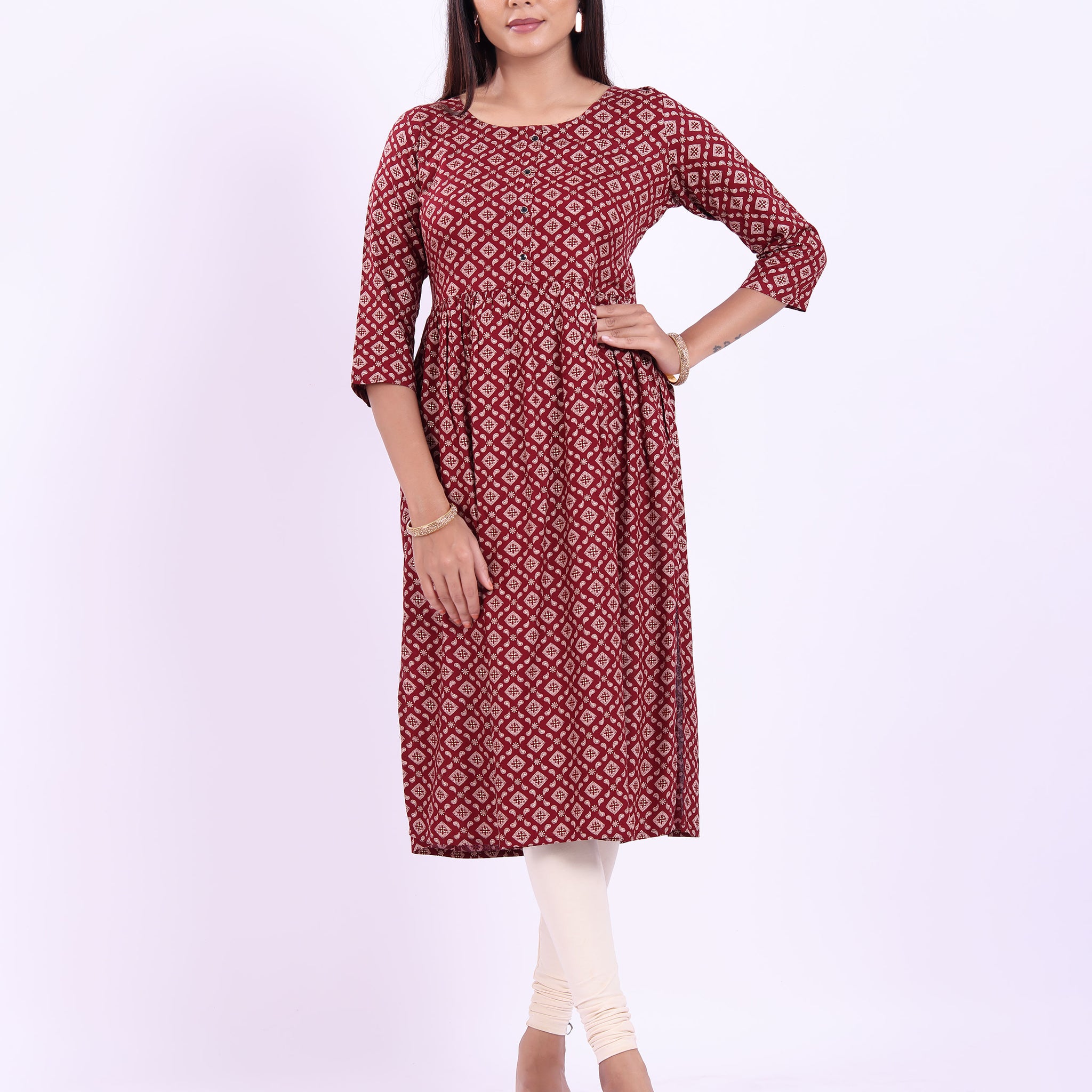 Designer maroon colour Printed women's kurti