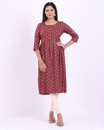 Designer maroon colour Printed women's kurti