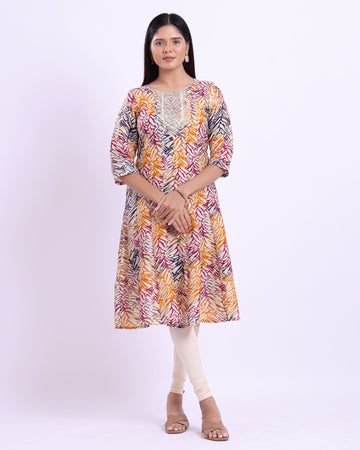 Designer multi colour embroidered women's kurti