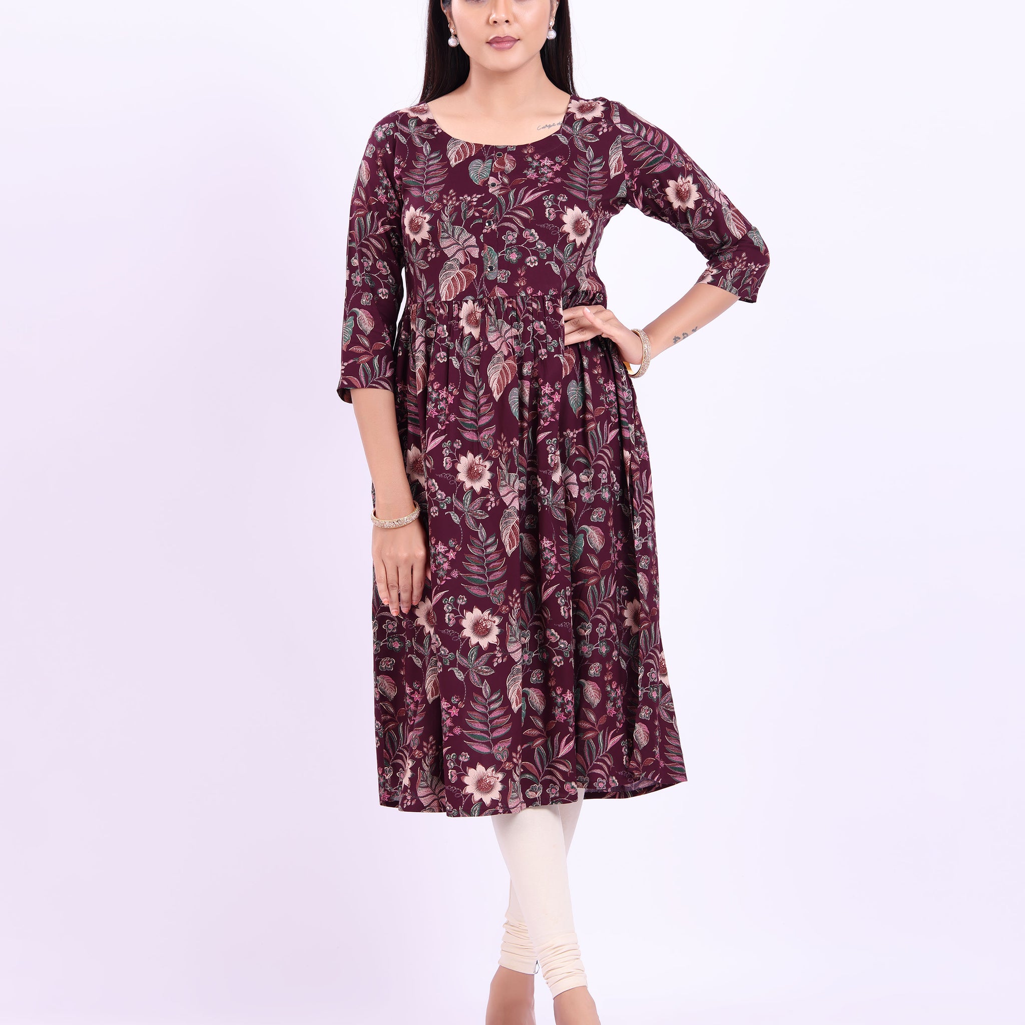 Designer purple colour printed women's kurti