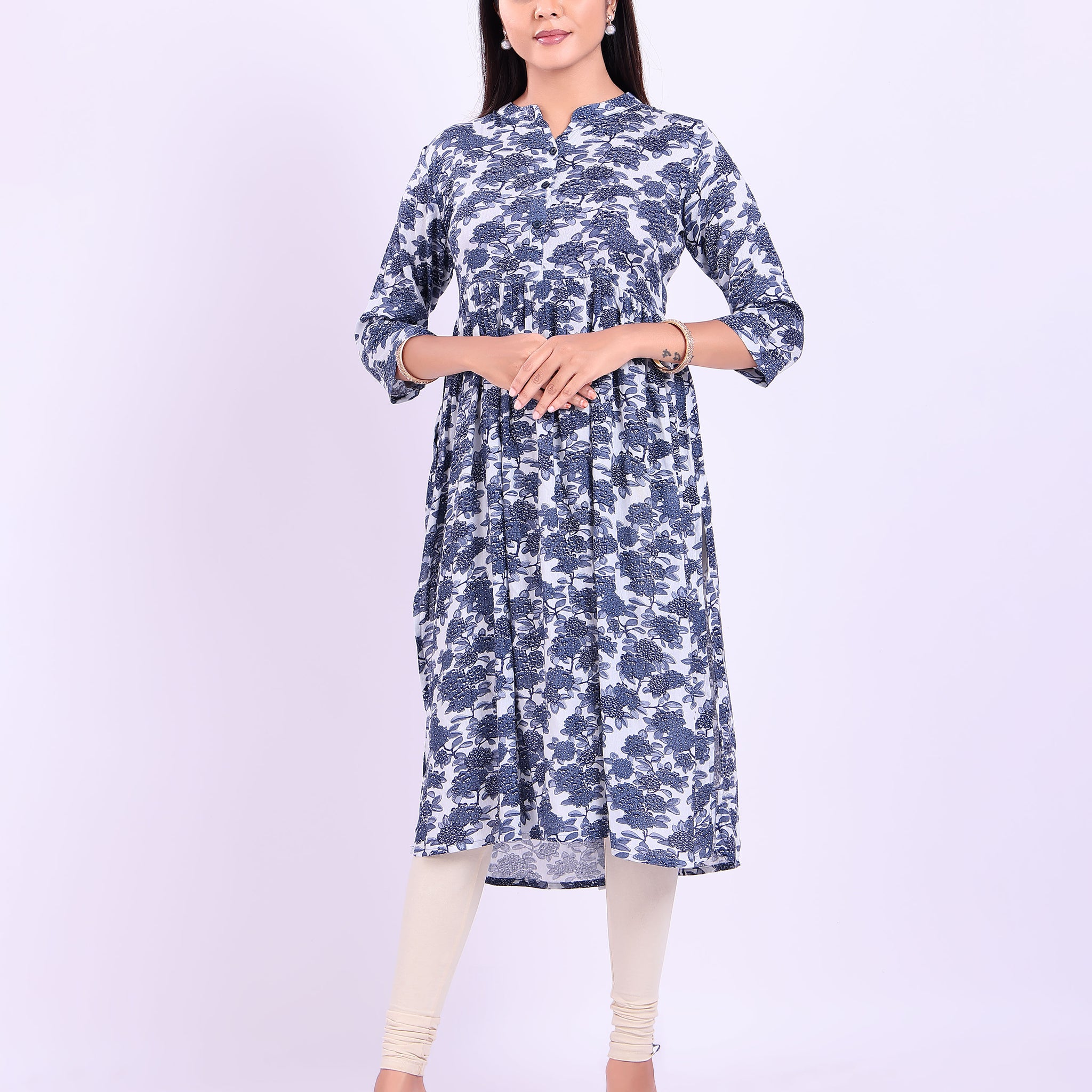 Designer blue colour floral printed women's kurti