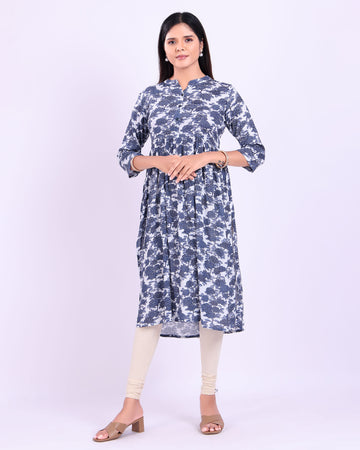 Designer blue colour floral printed women's kurti